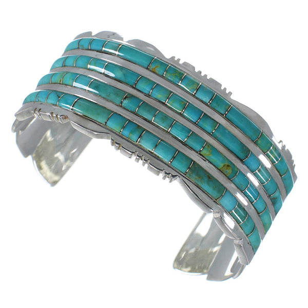 Southwest Authentic Sterling Silver Turquoise Sturdy Bracelet VX60941